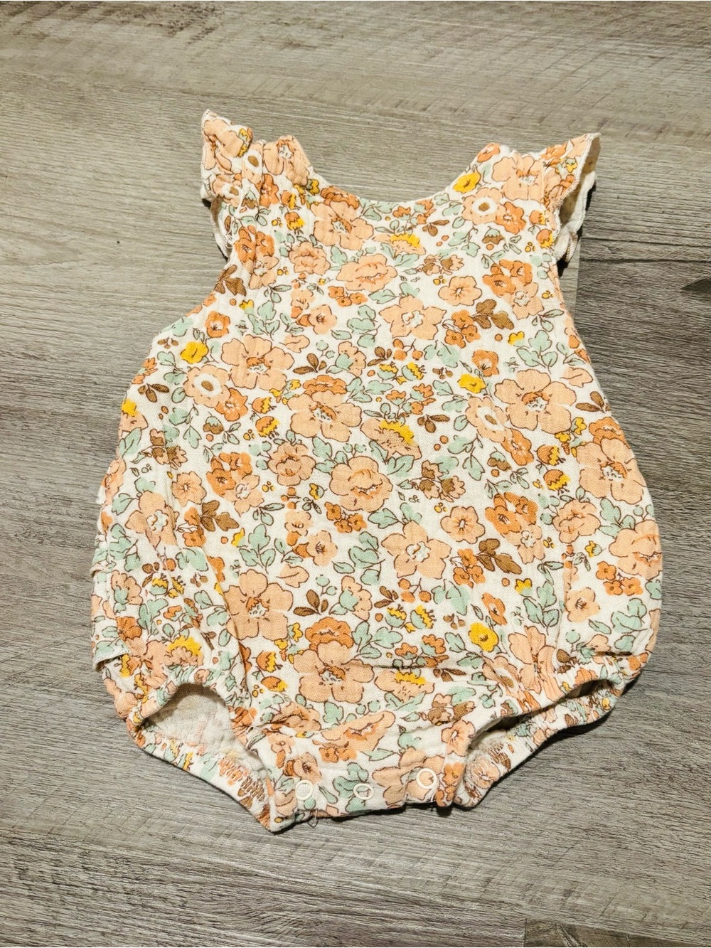 Rabbit + Bear Peach & Mint Floral Baby Bubble Romper 3-6 months